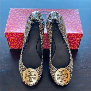 Tory Burch Reva Flat Leopard Leather Shoes sz 9